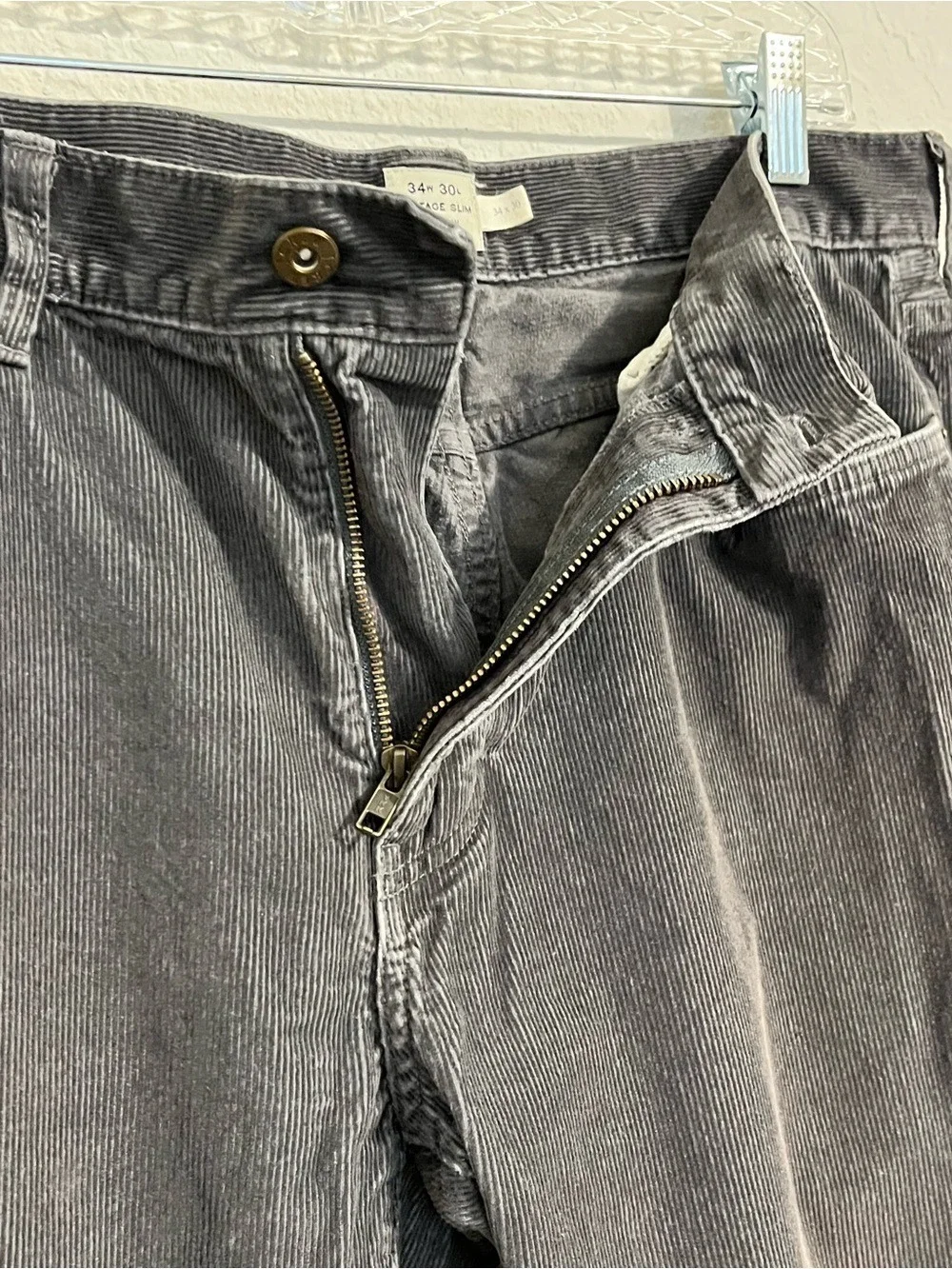 J.Crew Vintage Slim Gray Corduroy Pants Men’s 34x30 100% Cotton J Crew Classic